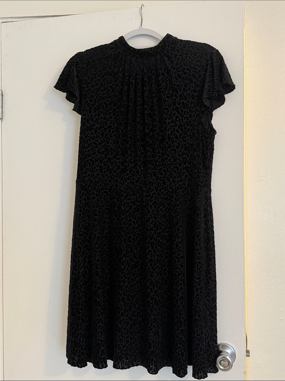 Black Velvet Leopard Short Sleeve Midi Dress
